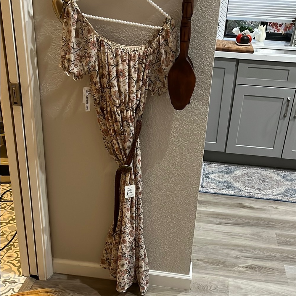 BOHO Cottage Core NWTWallflower Brown and Cream Maxi Dress with Paisley Design
